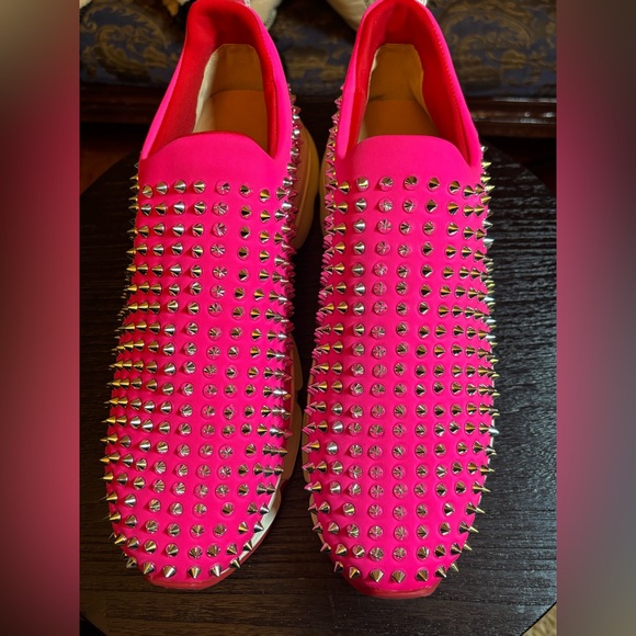 NWOB - Christian Louboutin Neon Pink Studded Sneakers - Picture 4 of 10